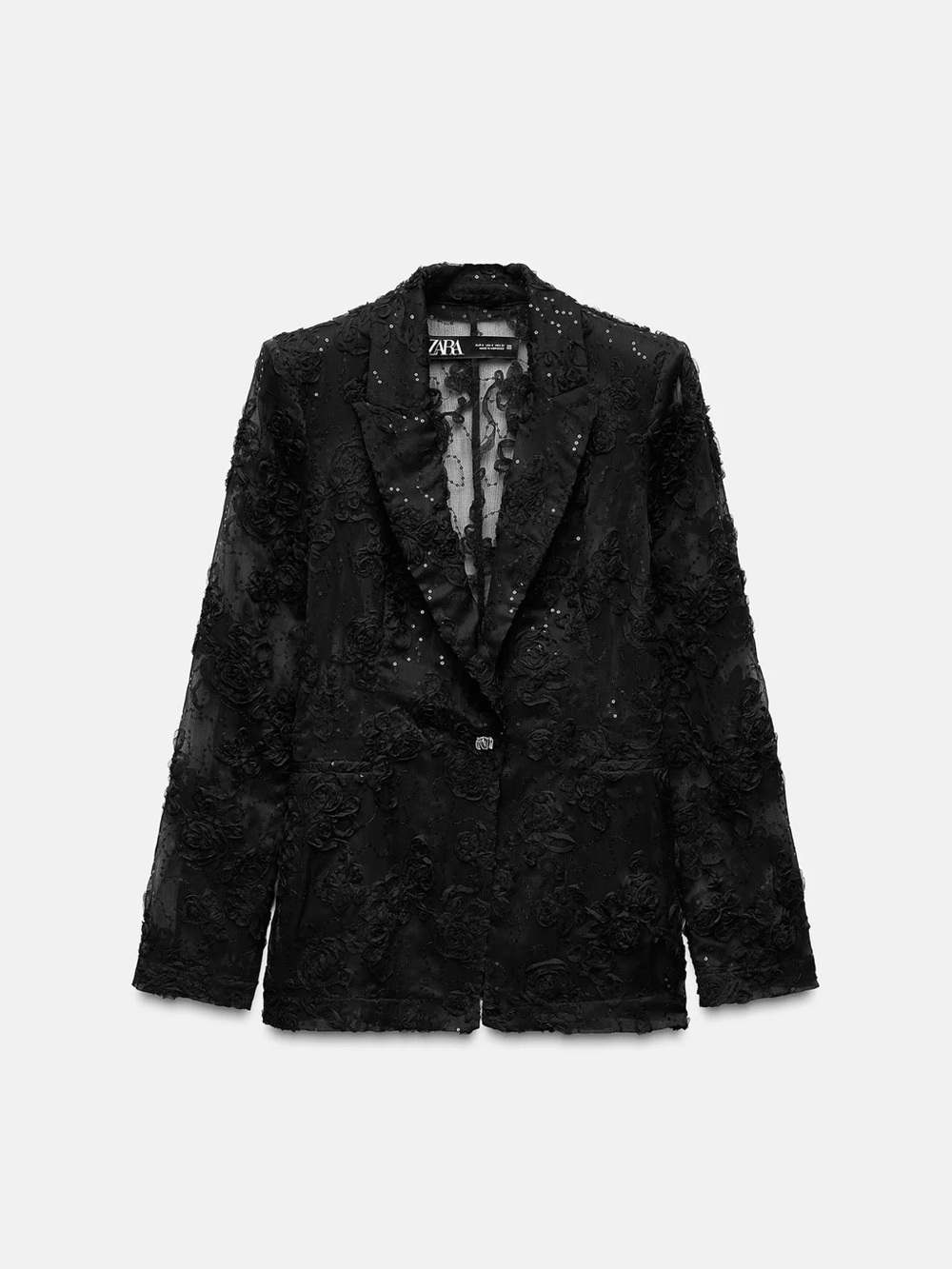 Zara Black Embellished Floral Lace Blazer